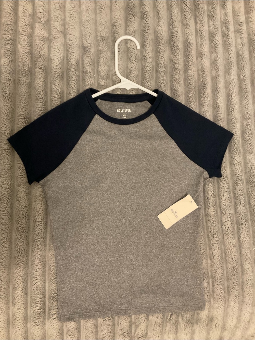 Hollister Grey Body with Navy Raglan Sleeve Tee